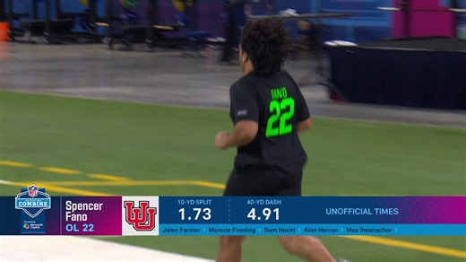Spencer Fano runs official 4.91-second 40-yard dash at 2026 combine