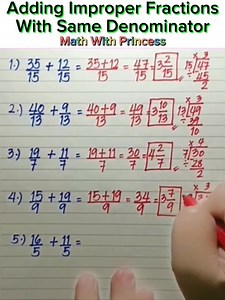 Learn How to Add Improper Fractions With Same Denominator #mathviral #math #mathlessons #mathematics #mathreview #mathwithprincess #mathvideo #mathisfun | Math with Princess