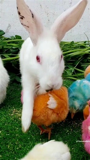 “Cute Rabbit & Baby Chicks Together 🐰🐥”