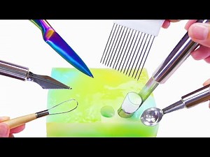 【ASMR】Cutting sponge slime with various blades🔪 シャキシャキスライムを色んな刃物で切り刻む【音フェチ】