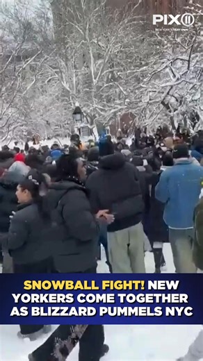 New Yorkers took advantage of their snow day with a massive snowball fight in Washington Square Park. For the latest blizzard developments, click the link in comments. | PIX11