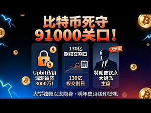 比特币死守 91000 关口！是暴跌中继还是反攻号角？Upbit 惊现私钥漏洞被盗 3000 万！130 亿期权交割日，特朗普钦点大鸽派主席预测上位，明年史诗级印钞机即将开始#btc #交易#投资