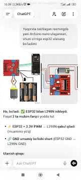 #arduino #esp32 #chatgpt #robotics ChatGPT ga toʻliq bogʻlanib qolmang!!!