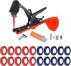 Plant Tying Machine,Plant Vine Tying Machine Tool with 10000pcs Staples 20 Rolls Tape Plant Tape Gun for Grapes,Raspberries,Tomatoes,and Vining Vegetables Tying Tool （Black）