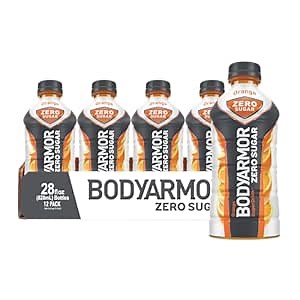 BODYARMOR ZERO Sugar Orange, Sugar Free Sports Drink - Low-Calorie Hydration - Natural Flavors with Potassium Packed Electrolytes, Antioxidants, and B-vitamins, 28 fl oz (Pack of 12)