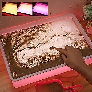 Odoorgames Sand Painting Light Box, Sensory Light Table for Kids - 3 Color Temperature & 10 Levels Adjustable Brightness, 16" (Pink)
