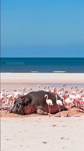 Flamingo Flock Saves Giant Hippo From Being Buried In Sand! #rescue #wildlife