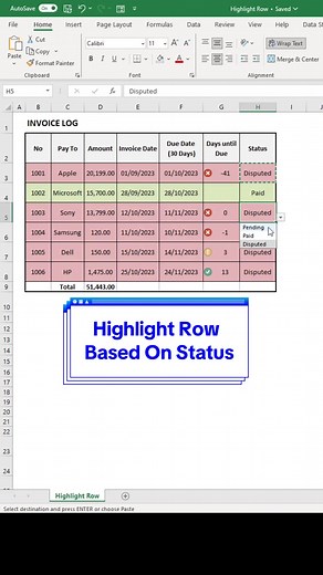 Excel Tip: Highlight Rows Based on Payment Status
