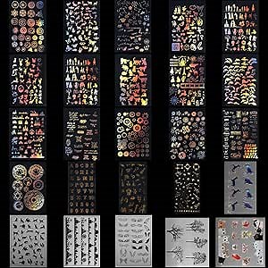 25 Sheet Resin Art Supplies Kit with Transparent Stickers, Holographic Clear Film for Resin Craft DIY Jewelry in Assorted Shapes