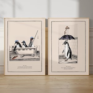 Cute Penguins Print Bathroom Wall Art Cute Animal Prints Surreal Art Vintage Art Bathroom Decor Kids Bathroom Rockhopper Penguin - Etsy UK