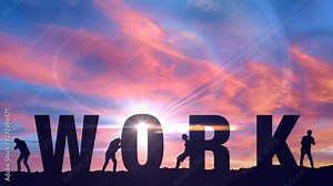 Workers struggle to move Work letters, making job done, completing task efforts Stock Video