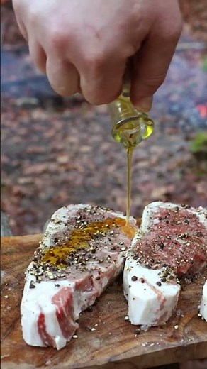 New York Strip Steak Marinated in Whiskey & Cooked on Hot Stones Bushcraft Cooking #cooking