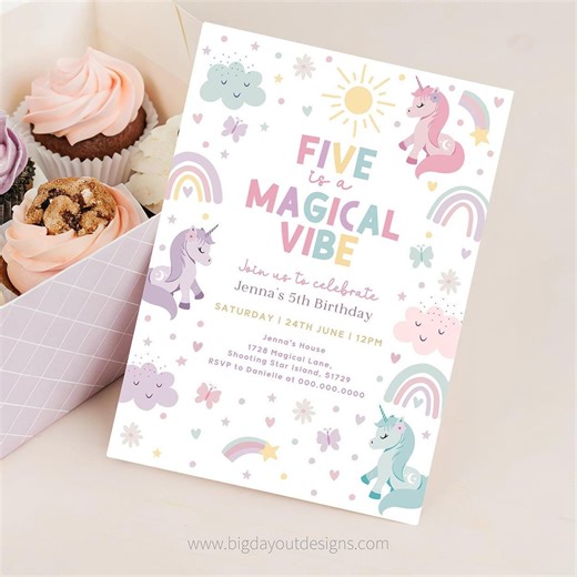 Unicorn Birthday Invitation Canva. Editable Template. Magical 5th Rainbow Party Invite. Instant Download. Colorful Birthday Celebration Z4 - Etsy