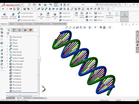 How to Design Dna Model in Solidworks 2016 using Helix & Curve Driven Pattern.