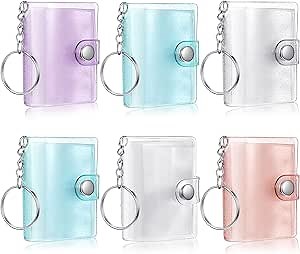 Bonuci 6 Pack 2 Inch Mini Small Photo Album Valentine Photo Storage with Keychain Pocket Album Keychain for Picture Valentine Gift Wedding(Transparent, Blue, Pink, Purple)