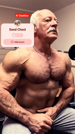 Silver Moustached Hairy Muscular Daddy, Showing His Hairy Chest #beard #chestworkout #muscularbody