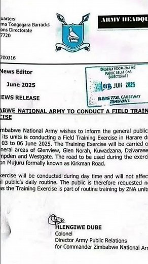 Zimbabwe National Army contacting training in Harare City