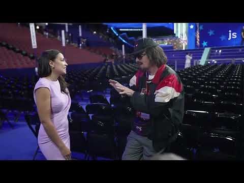 Stephen Colbert films an improvised act with Alexandria Ocasio-Cortez (D-NY) at the DNC