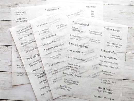 Translucent Positive Affirmation Sheets to Inspire You: Art and Junk Journaling Ephemera for Decoupage - Etsy