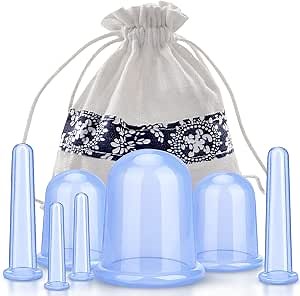 Cupping Therapy Sets, 7 Pcs Silicone Anti Cellulite Cup Vacuum Suction Cup Blue Massage Cup Facial Cupping Sets Body and Face Massager Cupping Kit for Arthritis, Pain Relief, Relaxation (Blue)