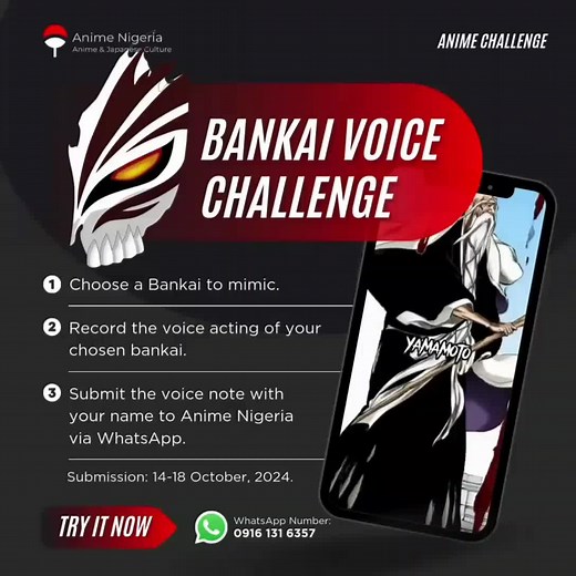 Can you mimic an anime character's voice? Join us and other anime fans around the world by participating in the Anime Voice Challenge. . . #animenigeria #fyp #voiceover #voiceacting #animetiktok #animefan