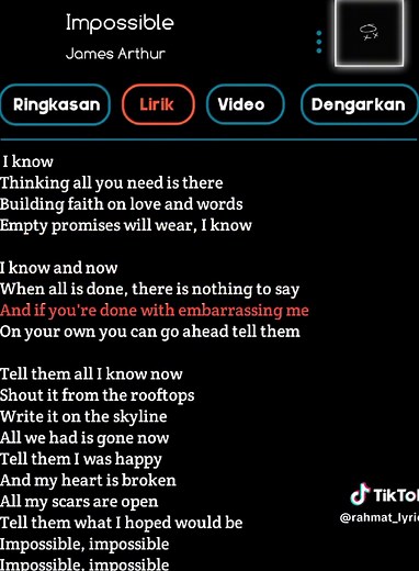 James Arthur - Lirik Lengkap Lagu Impossible