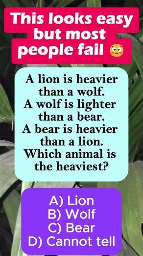 🐺 Lion vs Wolf vs Bear - Which is the HEAVIEST? (Logic Puzzle!) #shorts #iqvistax #puzzle