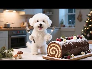 Baby Puppy Wanted To Eat Christmas Yule Log Cake 🎂🎄, Mom Dog Made Him Giant Yule log Cake