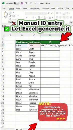 Generate Unique IDs Automatically in Excel | Easy Formula Tutorial