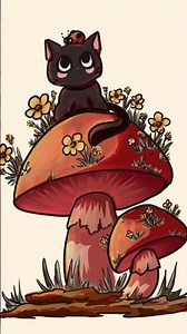 Day 35 | Cute Anime Cat on Mushroom 🍄🐱| Kawaii Kitty + Ladybug Drawing 🐞✨| 100 Days Challenge #anime