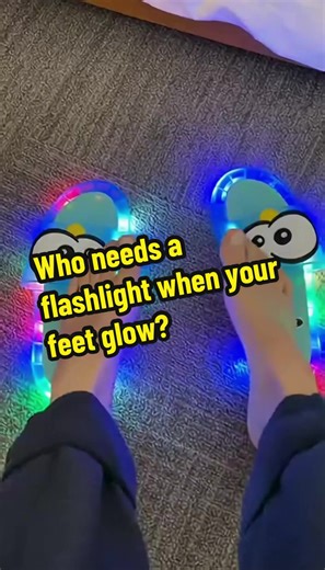 Who needs a flashlight when your feet glow? #Slippers #ledslippers #LightUpSlippers #tiktokmademebuyit #Glowslippers