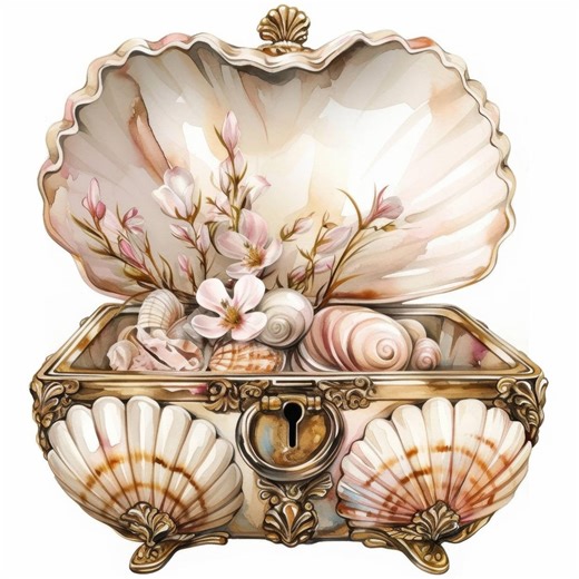 11 Treasure Chest Seashell Clipart Bundle, Ocean Gem Illustrations, Printable Watercolor Clipart, High Quality JPG, Paper Craft, Journaling - Etsy UK