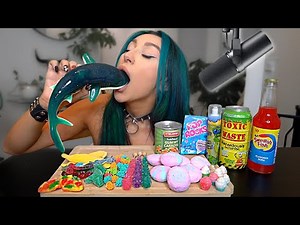 I Tried ASMR.. Eating GAINT GUMMY SHARK, POP ROCKS CRUNCHY EATING SOUNDS
