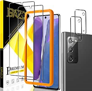 BAZO 2 Pack Tempered Glass Screen Protector for Samsung Galaxy Note 20 4G / 5G + 2 Pack Camera Lens Protector - Anti-Scratch - Case Friendly - 9H Hardness - HD Clear