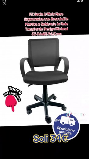 FZ Sedia Ufficio Nero Ergonomica con Braccioli in Plastica e Schienale in Rete Traspirante Design Minimal 53-56x85-94.5 cm #sediaufficio #sediadagaming #officechair #sediarotante #gamingchair