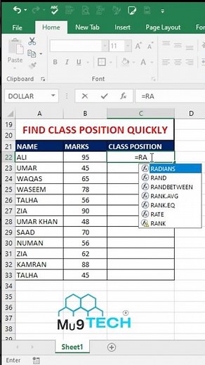 Find Class Position Quickly #excelformula #excel #excelshortcuts #Rankformula
