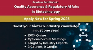 Online Capstone Certificate: Quality Assurance & Regulatory Affairs in Biotechnology