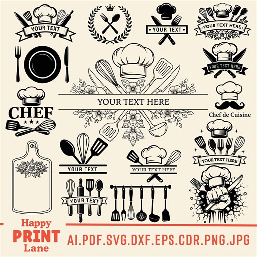 Chef SVG Bundle | Chef Logo SVG | Cooking & Baking Clipart | Kitchen Tools PNG | Cricut Silhouette Laser Cut | Digital Download - Etsy