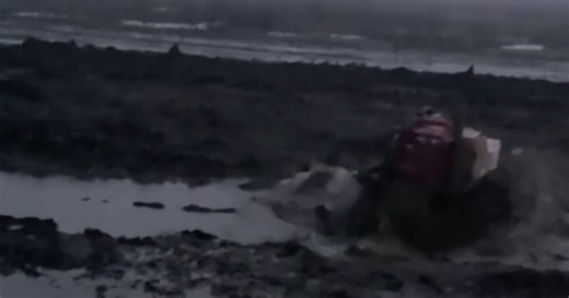 Enemy ground drone loaded with supplies hits mine and explodes in air. VIDEO