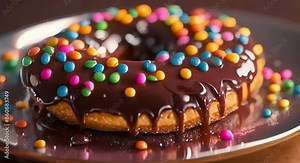 Chocolate covered donuts with brown sugar sprinkles on a plate