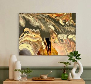 Alchemy in Motion - 24" X 18" Original Fluid Art - Red, Gold and Black - Etsy