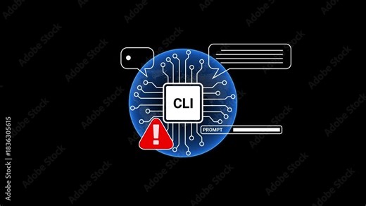 Command Line Interface text on a digital circuit board with warning symbol technology computer