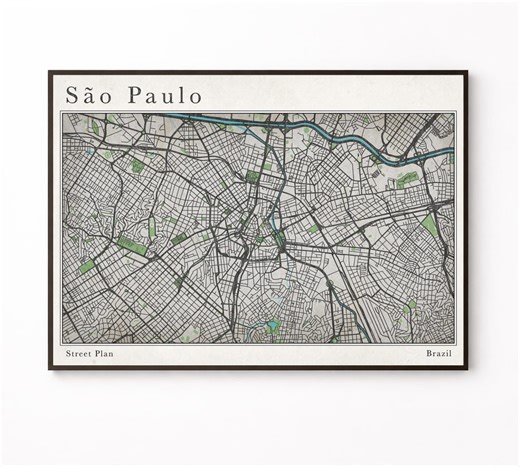 São Paulo Map Print | São Paulo Wall Art | City Map Poster | Street Plan Print | Brazil Wall Decor | Travel Gift - Etsy