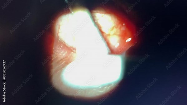 Medical scope view of meibomian gland expression in doctor's office