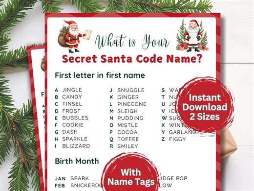 What is Your Secret Santa Code Name, Winter Name Games, Ice Breaker Printables, Xmas Party Games, Name Generator, Classroom Game, for Kids - Etsy
