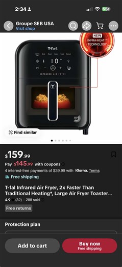 I got this sample free from the TikTok Shop, and this T-fal Infrared Air Fryer makes cooking fast and effortless. The infrared heating cooks up to 2x faster than traditional heating, giving you crispy results on the outside while keeping food juicy inside. With its large capacity and air fryer toaster functionality, it’s perfect for quick dinners, meal prep, or feeding the whole family without heating up the kitchen. Simple controls, even cooking, and less oil—this one stays in rotation. #TikTok