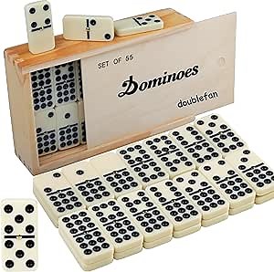 Domino Set for Adults, Double Nine Dominoes Set with Wooden Case for Classical Board Games, for Family and Kids,55 Tiles (2-4 Players)