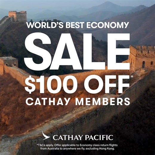 44K views | Elevate your journey with Cathay Pacific, named World’s Best Economy Class for the second consecutive year at the 2025 World Airline Awards by SKYTRAX. To celebrate, Cathay members can enjoy $100* off Economy class fares to destinations far and wide. Use the discount code BESTECONAU for travel from now until 30 June 2026. Limited-time offer - sale ends 5 August 2025. *Excludes Hong Kong. T&Cs apply. ️麟 | Cathay Pacific | Facebook