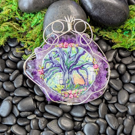 Hand Painted Southern Live Oak Tree Amethyst Pendant - Etsy