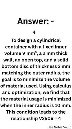 Can You Solve This JEE Advanced Optimization Problem? | Minimal Material for a Cylindrical Container